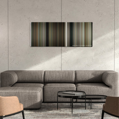Deliverance color palette canvas on a concrete wall above a gray sectional sofa