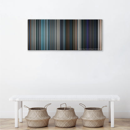 Jack Reacher: Never Go Back color palette canvas above a white bench with three woven baskets