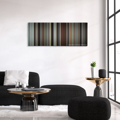 Wall Street: Money Never Sleeps color palette canvas above a black sofa with a gold-topped table
