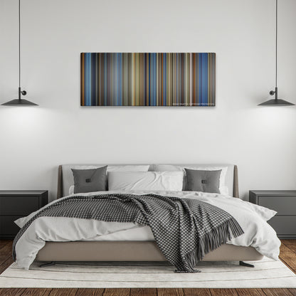 Top Gun color palette canvas above a bed, between two black pendant lamps