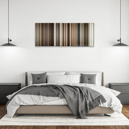 A Dangerous Method color palette canvas above a bed, between two black pendant lamps