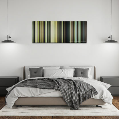 Call Me by Your Name color palette canvas above a bed, between two black pendant lamps