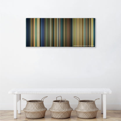 One Day color palette canvas above a white bench with three woven baskets