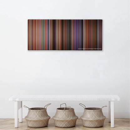 Not Another Teen Movie color palette canvas above a white bench with three woven baskets