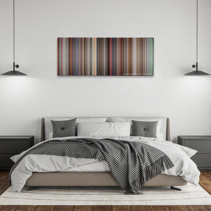Good Will Hunting color palette canvas above a bed, between two black pendant lamps