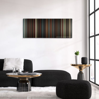 The Good Shepherd color palette canvas above a black sofa with a gold-topped table