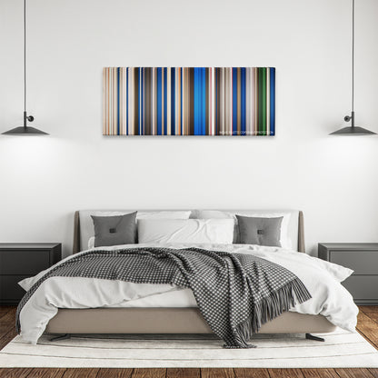 Paranormal Activity 2 color palette canvas above a bed, between two black pendant lamps