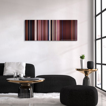 The Scorpion King color palette canvas above a black sofa with a gold-topped table