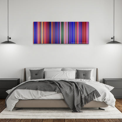 Aladdin color palette canvas above a bed, between two black pendant lamps