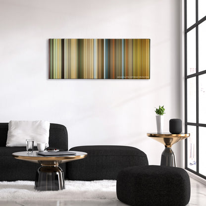Ip Man 2 color palette canvas above a black sofa with a gold-topped table