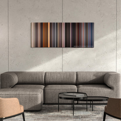 Born on the Fourth of July color palette canvas on a concrete wall above a gray sectional sofa