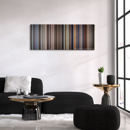 City of Angels color palette canvas above a black sofa with a gold-topped table