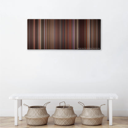 As Good as It Gets color palette canvas above a white bench with three woven baskets