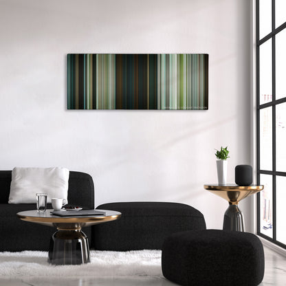 Pirates of the Caribbean: Dead Man's Chest color palette canvas above a black sofa with a gold-topped table