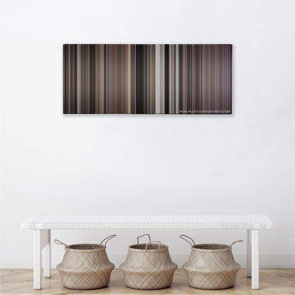 Rocky IV color palette canvas above a white bench with three woven baskets