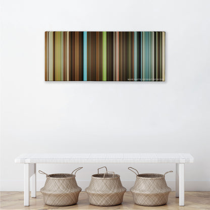 Jojo Rabbit color palette canvas above a white bench with three woven baskets