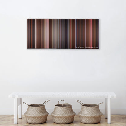 Naked Gun 33 1/3: The Final Insult color palette canvas above a white bench with three woven baskets