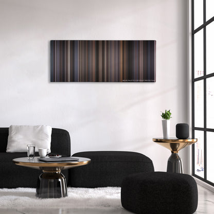 Rocky V color palette canvas above a black sofa with a gold-topped table