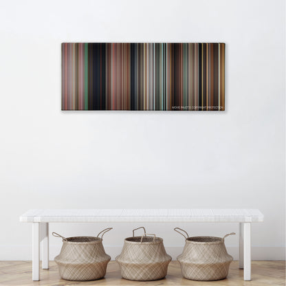 The Final Destination color palette canvas above a white bench with three woven baskets