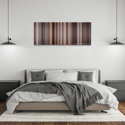 The Wolf of Wall Street color palette canvas above a bed, between two black pendant lamps