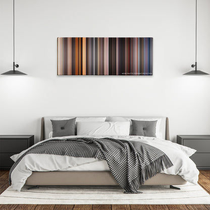 Born on the Fourth of July color palette canvas above a bed, between two black pendant lamps