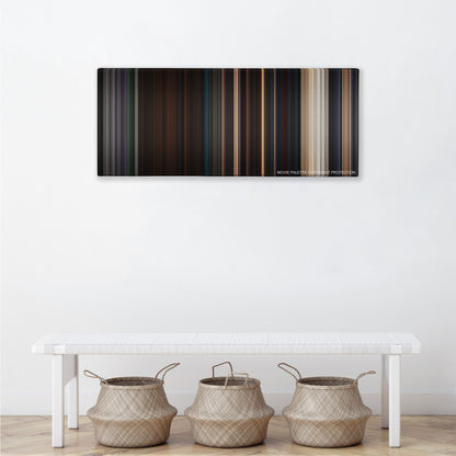 Planet of the Apes color palette canvas above a white bench with three woven baskets
