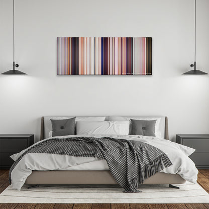 Cars color palette canvas above a bed, between two black pendant lamps