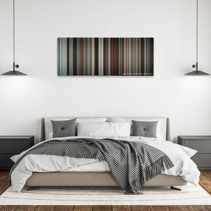 Wall Street: Money Never Sleeps color palette canvas above a bed, between two black pendant lamps