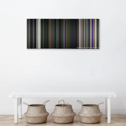 Guardians of the Galaxy color palette canvas above a white bench with three woven baskets