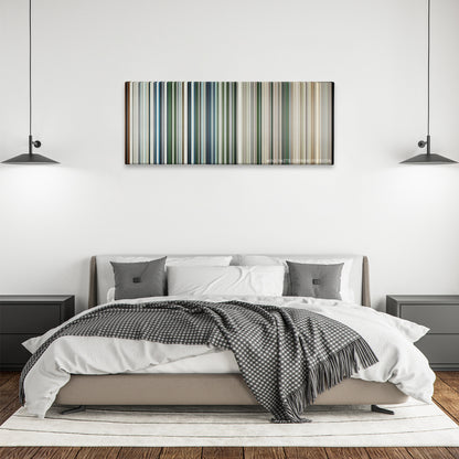 United 93 color palette canvas above a bed, between two black pendant lamps