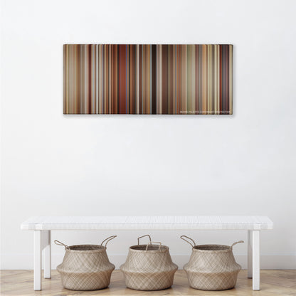 Love, Simon color palette canvas above a white bench with three woven baskets