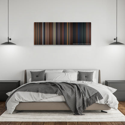 Harry Potter and the Chamber of Secrets color palette canvas above a bed, between two black pendant lamps