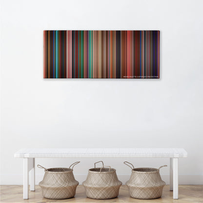 Spring Breakers color palette canvas above a white bench with three woven baskets