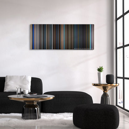 The Mortal Instruments: City of Bones color palette canvas above a black sofa with a gold-topped table