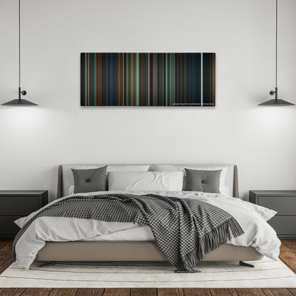 Harry Potter and the Goblet of Fire color palette canvas above a bed, between two black pendant lamps