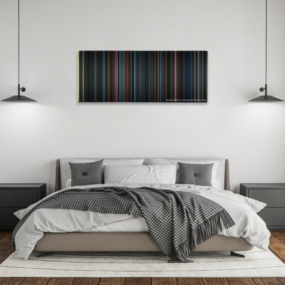 Harry Potter and the Order of the Phoenix color palette canvas above a bed, between two black pendant lamps