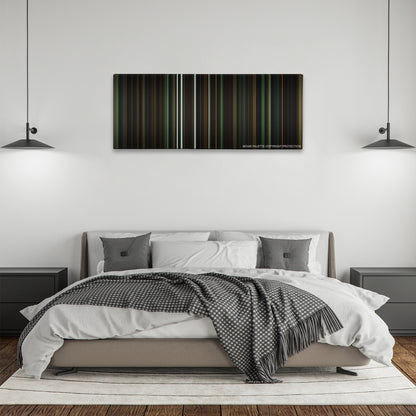 Harry Potter and the Half-Blood Prince color palette canvas above a bed, between two black pendant lamps