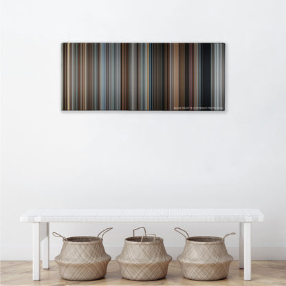 Winter's Bone color palette canvas above a white bench with three woven baskets