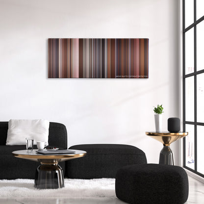 Naked Gun 33 1/3: The Final Insult color palette canvas above a black sofa with a gold-topped table
