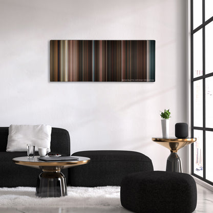 Scream 4 color palette canvas above a black sofa with a gold-topped table