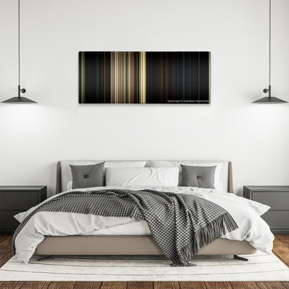 Friday the 13th color palette canvas above a bed, between two black pendant lamps