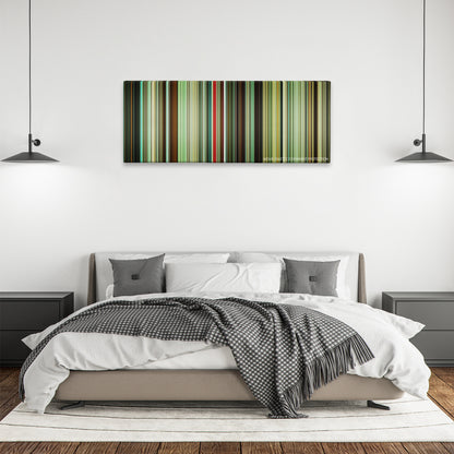 Elite Squad color palette canvas above a bed, between two black pendant lamps