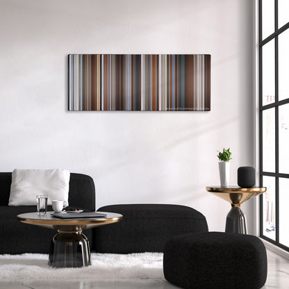 Joy color palette canvas above a black sofa with a gold-topped table
