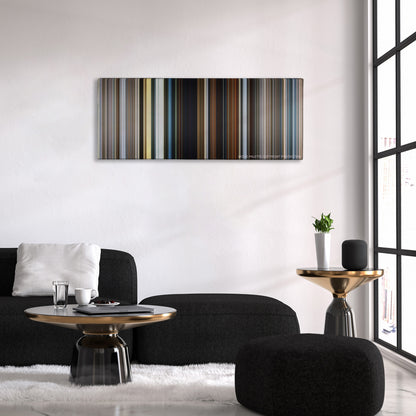 The Dark Tower color palette canvas above a black sofa with a gold-topped table