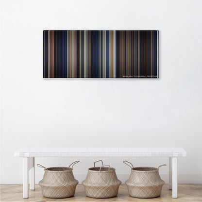 A Nightmare on Elm Street color palette canvas above a white bench with three woven baskets