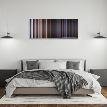 Star Wars: Episode IV - A New Hope color palette canvas above a bed, between two black pendant lamps