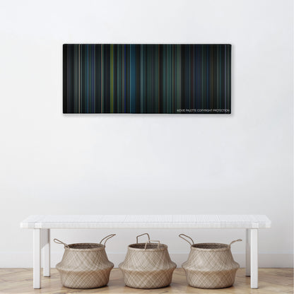 The Cloverfield Paradox color palette canvas above a white bench with three woven baskets