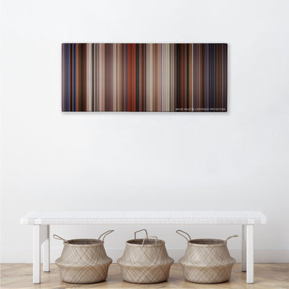 Last Action Hero color palette canvas above a white bench with three woven baskets