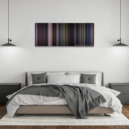 Star Wars: Episode VI - Return of the Jedi color palette canvas above a bed, between two black pendant lamps
