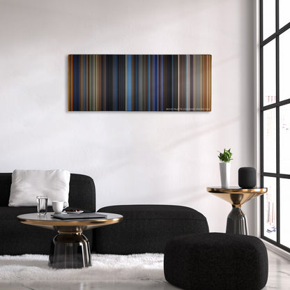 Bad Boys color palette canvas above a black sofa with a gold-topped table